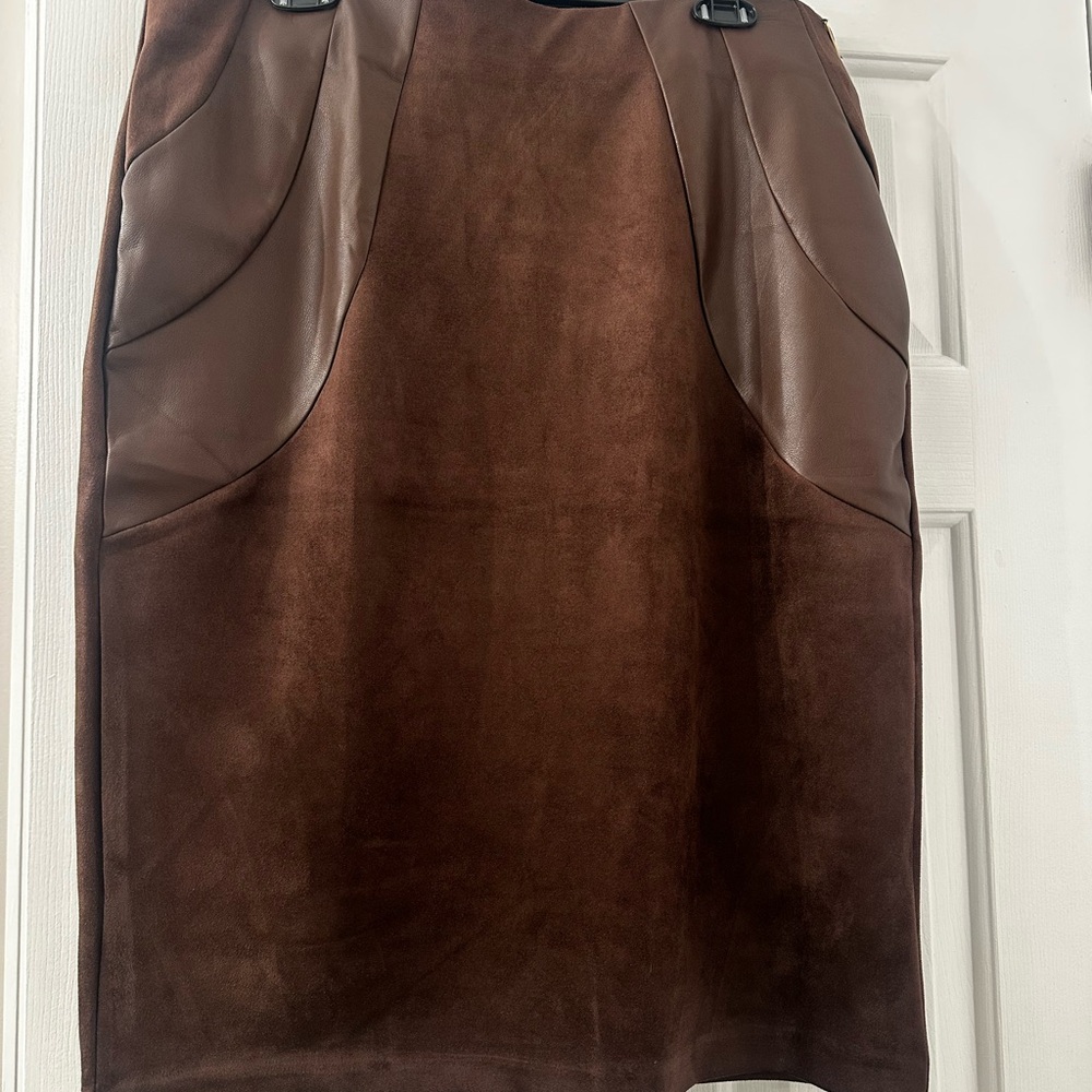 Marc New York Brown Suede & Faux Leather Midi Skirt